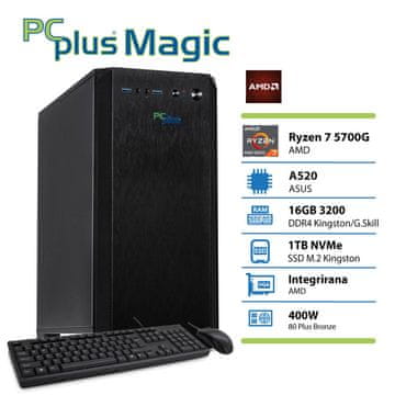 PCplus Magic Ryzen 7 5700G 16GB 1TB SSD tipkovnica miška namizni računalnik