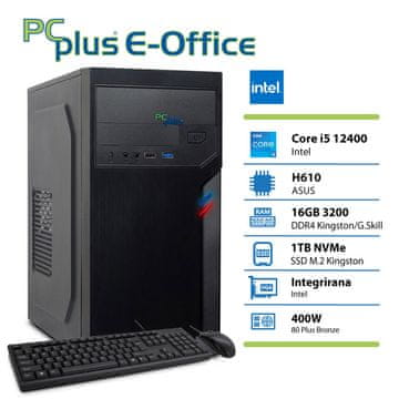 PCplus e-office i5 12400 16GB 1TB SSD tipkovnica miška namizni računalnik