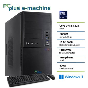 PCplus e-machine Core Ultra 5 225 16GB 1TB SSD Windows 11 Pro tipkovnica miška namizni računalnik