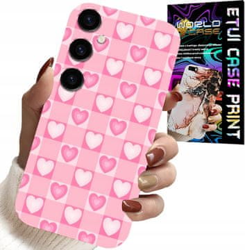 shumee OVITEK ZA SAMSUNG GALAXY A14 5G - ROZA OVITEK S SRČNIM KARIRASTIM POTISKOM + STEKLO