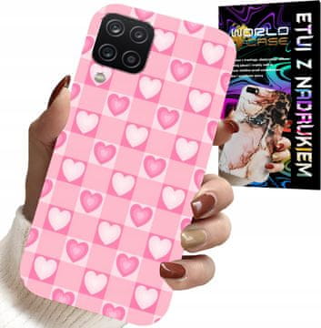 shumee OVITEK ZA SAMSUNG GALAXY A22 5G - ROZA OVITEK S SRČNIM KARIRASTIM POTISKOM + STEKLO