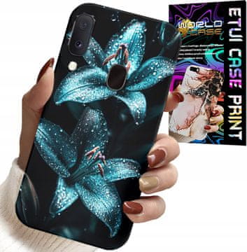 shumee OVITEK ZA SAMSUNG GALAXY A20E - TURKIZNE LILIJE, CVETJE, OHIŠJE + STEKLO