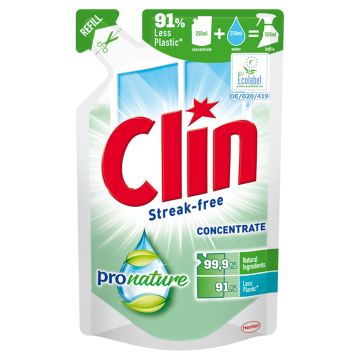 shumee Čistilo za steklo Clin Pronature, polnilno pakiranje, 250 ml