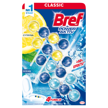 shumee Bref Power Aktiv - Obešalnik za stranišče Ocean Lemon, 4 x 50 g - Čistejše in bolj sijoče stranišče