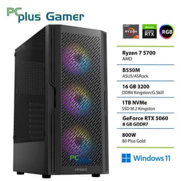 PCplus Gamer namizni računalnik, R7-5700, 16GB, SSD1TB, RTX5060, W11H