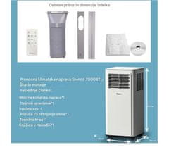 SHE SHINCO 7000 BTU prenosna klimatska naprava z vključenim tesnilom za okno (SPK3S-07C)