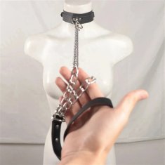 KJB Usnjeni komplet ovratnice in povodca v obliki srca | BDSM ovratnica za cosplay