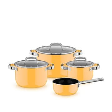 WMF Fusiontec Mineral Pro 4-delni set posode, 16/16/20/24 cm, stekleni pokrovi, rumen (519085290)