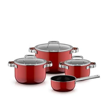 WMF Fusiontec Mineral Pro 4-delni set posode, 16/16/20/24 cm, stekleni pokrovi, rdeč (519585290)