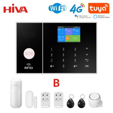 KJB 4G WiFi pametni domaci alarmni sistem – Tuya Smart Life App Burglar Kit s PIR in senzorjem za vrata, deluje z Alexo