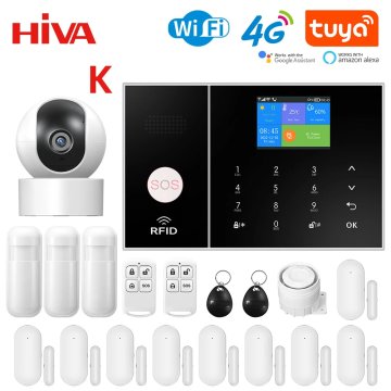 KJB 4G WiFi pametni domaci alarmni sistem – Tuya Smart Life App Burglar Kit s PIR in senzorjem za vrata, deluje z Alexo