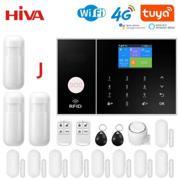 KJB 4G WiFi pametni domaci alarmni sistem – Tuya Smart Life App Burglar Kit s PIR in senzorjem za vrata, deluje z Alexo