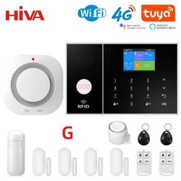 KJB 4G WiFi pametni domaci alarmni sistem – Tuya Smart Life App Burglar Kit s PIR in senzorjem za vrata, deluje z Alexo