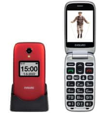 Evolveo EasyPhone FS preklopni mobilni telefon s polnilno postajo, rdeč