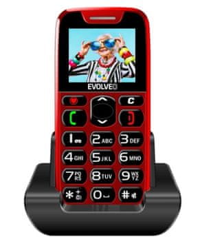 Evolveo EasyPhone telefon na tipke s polnilnim stojalom, rdeč