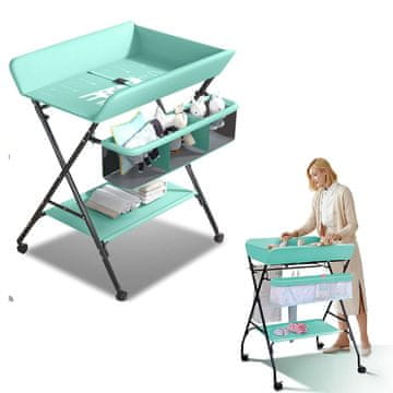 Tavalax Zložljiva previjalna miza z nastavljivo višino, policami in kolesi