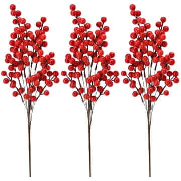 sarcia.eu Okrasna vejica z rdečimi jagodami, okrasna JAREBIKA, božična dekoracija 50 cm 3 kusov