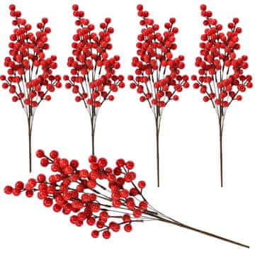 sarcia.eu Okrasna vejica z rdečimi jagodami, okrasna JAREBIKA, božična dekoracija 50 cm 5 kusov