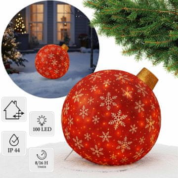 sarcia.eu Rdeča okrasna BOŽIČNA KROGLICA, 100 LED lučk, božična dekoracija, VELIKA 60 cm