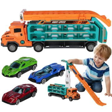 Mega Creative Tovornjak z zložljivo raketno stezo + AVTOMOBILI, igrača AVTOVLEKA 3+ MEGA CREATIVE