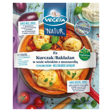 shumee Vegeta Natur Fix mešanica zelenjave, zelišč in začimb za jedi s piščancem in jajčevci v italijanski omaki 45 g