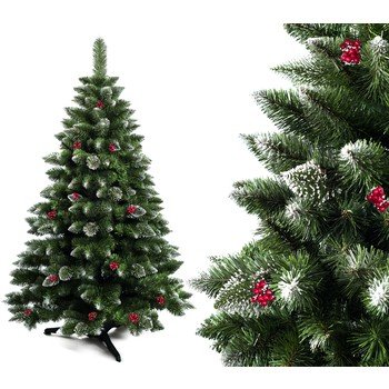 shumee Zasneženo božično drevo iz borovcev z rdečo jerebico 150 cm