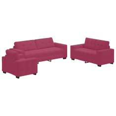 Vidaxl Kavčna garnitura 3 szt. Vetrna rdeča 221 x 80 x 80 cm Žamet