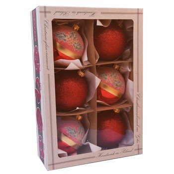 shumee Vitbis steklene kroglice 80 mm/6 kosov, dekor rdeče barve