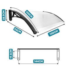 shumee Nadstrešek nad vhodnimi vrati, balkonska streha, okno, polikarbonat, siva, 150x100