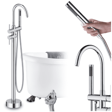 shumee Samostoječa medeninasta pipa za kad, ekskluzivni baker, kromirana prha