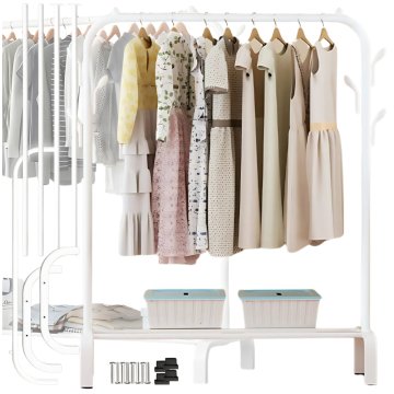 shumee Stoječi obešalnik za plašče v hodniku, kovinski, bel, talni