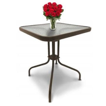 shumee Rjava steklena vrtna miza s kovinskim podnožjem
