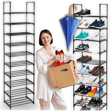 shumee Ozka omarica za čevlje, kovinska polica, zložljivo stojalo za čevlje, črno ogrodje