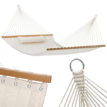 shumee Vrtna viseča mreža z blazino, prešita, za dve osebi, bež, s prečko, gugalnica