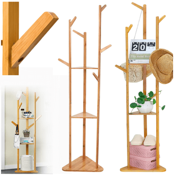 shumee Bambusov obešalnik za oblačila, torbice, stojalo za jakne za hodnik, močno