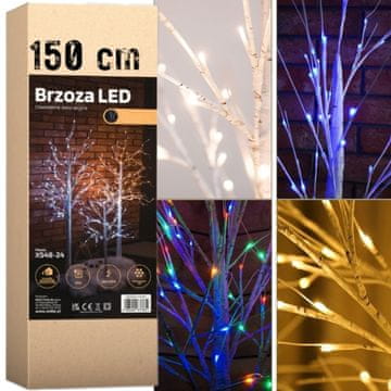 shumee Božična jelka breza led praznična dekoracija 150 cm 120 led tople barve večbarvna