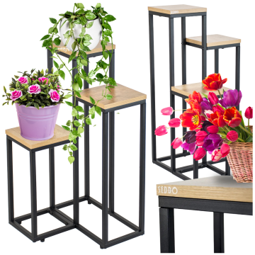 shumee Kovinsko stojalo za rože in rastline, 3-nivojska polica, loft 68