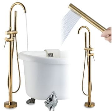 shumee Samostoječa medeninasta pipa za kad, ekskluzivna zlata mešalna miza za tuš