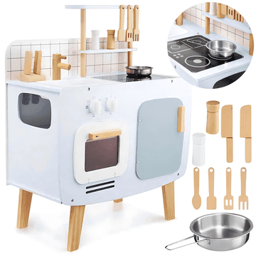 shumee Leseni štedilnik, retro modra kuhinja za otroke, kuhanje + dodatki