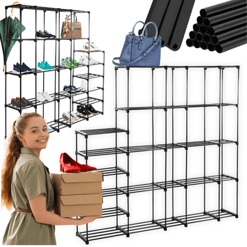 shumee Modularna garderobna omara, zložljiva, kovinski okvir, polica, stojalo za oblačila, stojalo za čevlje