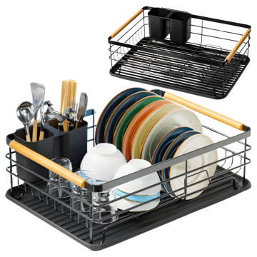 shumee Velik črn stoječi odcejalnik za jedilni pribor in krožnike