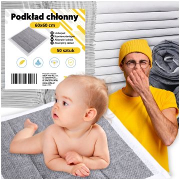 shumee Vpojne previjalne podloge za enkratno uporabo, večnamenske, sive, 60x60, 50 kosov