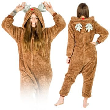 Zolta Moška temna pižama z jelenom, darilo, kigurumi onesie, enodelni l, kostum severni jelen - M