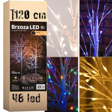shumee Božična jelka breza LED okrasek božična 120 cm 48 LED MODRA
