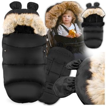 shumee SPALNA VREČA Z MEDVEDKOM IN KRZNENIMI UŠESI ZA VOZIČEK ČRNE BOMBONE ZA ZIMO SPALNA VREČA ZA GONDOLO