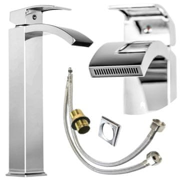 shumee Pipa za umivalnik v kopalnici, kromirana, visoka, stoječa, za pult, srebrna