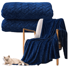 shumee Temno modra reliefna odeja iz poliestra 200x220 cm - sodoben stil za spalnico