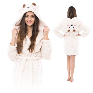 shumee Kopalni plašč s kapuco, bel, udoben ženski, toplo darilo za deklice