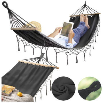 shumee Vrtna viseča mreža v boemskem makrame slogu z razporno palico in enojnim naglavnim trakom, grafitna prevleka