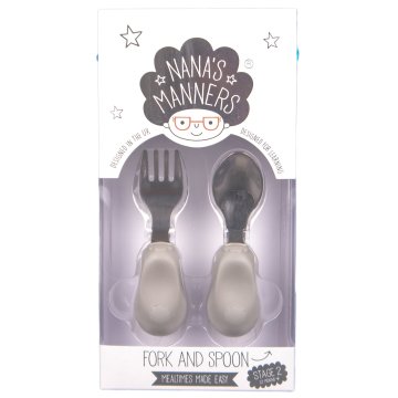shumee NANAS MANNERS Jedilni pribor, vilice in žlica, 2 stopnja, SIVA, 1–3 leta